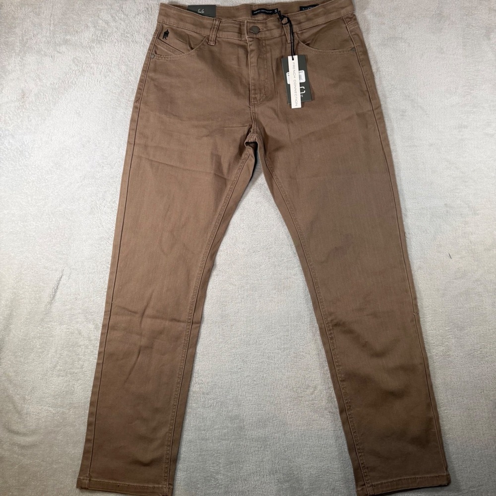 French Connection Mens Slim Straight Leg Pants Brown Cremini 34x30 NWT FC103ST
